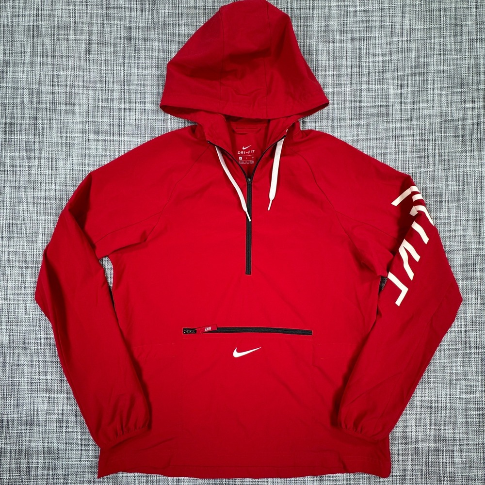 Nike Flex Womens Small Dri-FIT Half Zip Hooded Pullover Jacket Red Packable